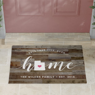 Utah Home State Personalised Wood Look Doormat
