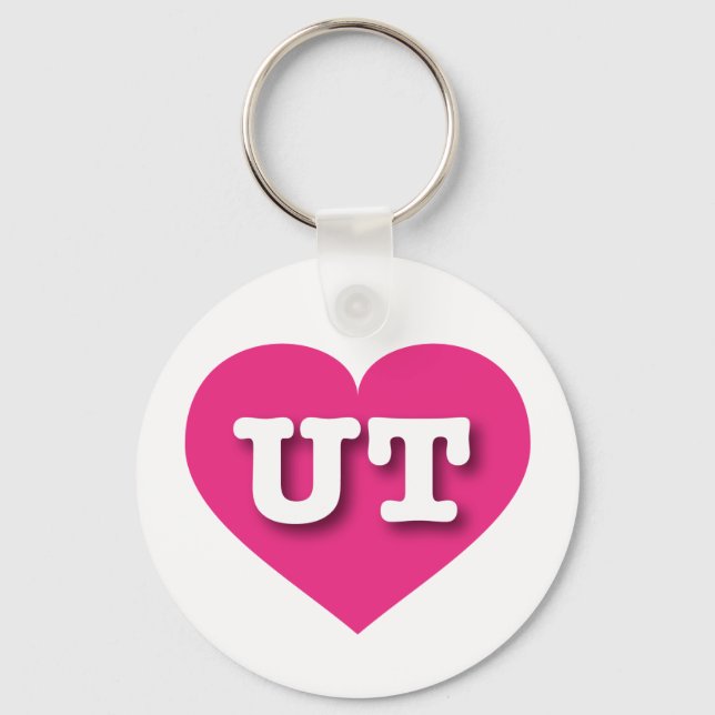 Utah Hot Pink Heart - I love UT Key Ring (Front)