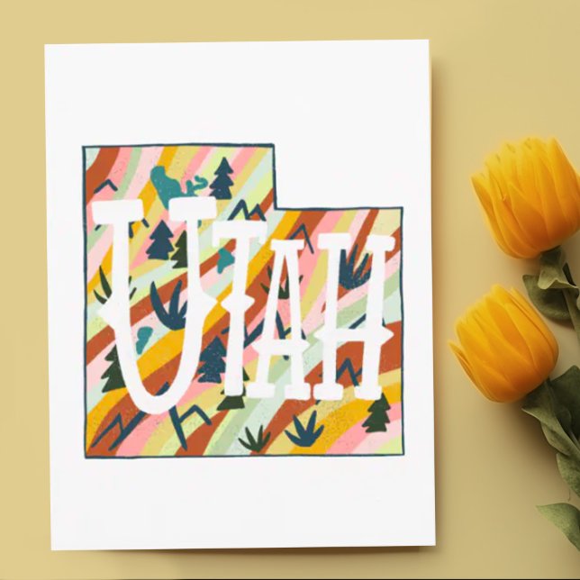 Utah Illustrated Map Postcard (Utah illustrated map custom postcard)