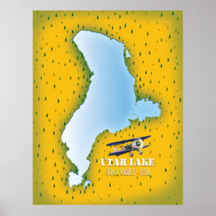 utah lake, Utah Valley map travel poster. Poster