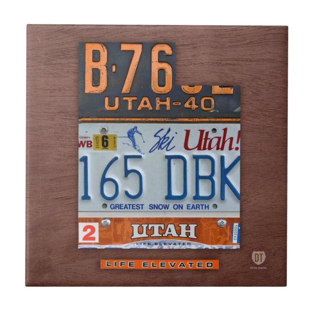 Utah License Plate Map Ceramic Tile V2 (Front)