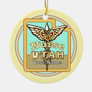 Utah Nurse Caduceus Ceramic Ornament