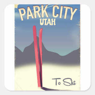 Utah park city ski travel poster square sticker
