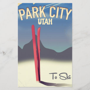 Utah park city ski travel poster stationery