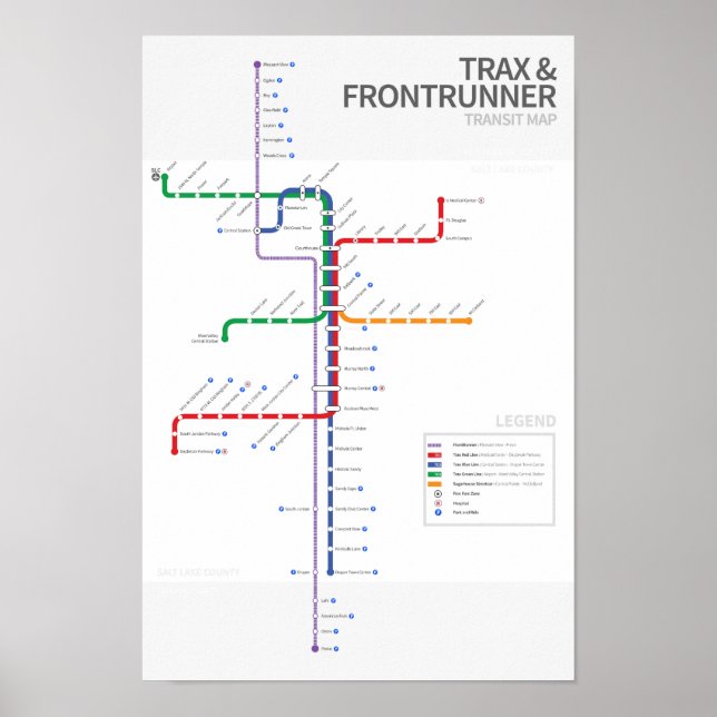 Utah Rail Transit Map Poster (Front)