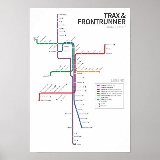Utah Rail Transit Map Poster (Front)