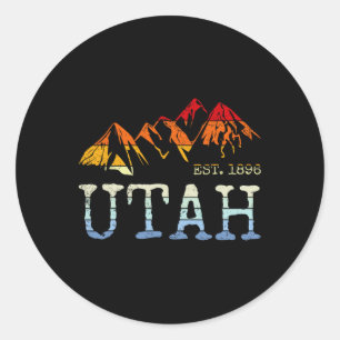 Utah Retro Sunset Vintage Mountain Home Est 1896 C Classic Round Sticker
