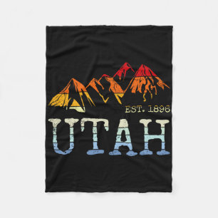 Utah Retro Sunset Vintage Mountain Home Est 1896 C Fleece Blanket