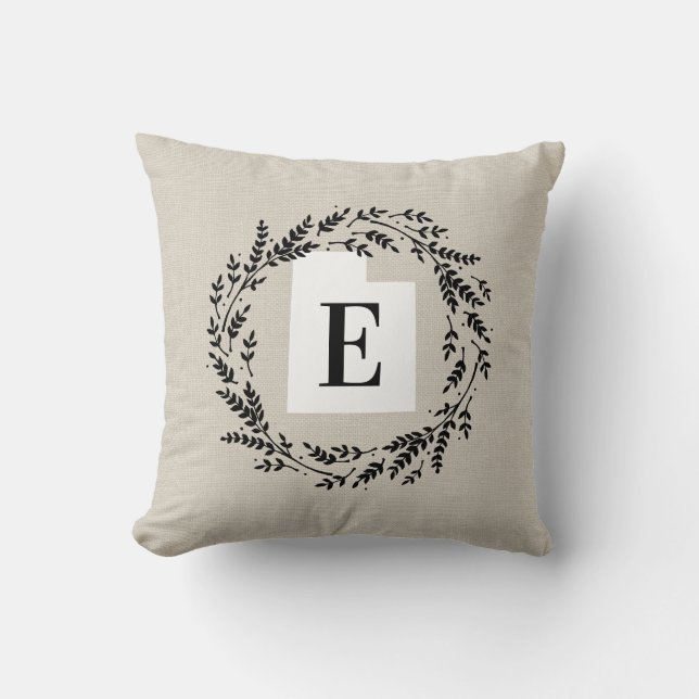 Utah Rustic Wreath Monogram Throw Pillow (Front)