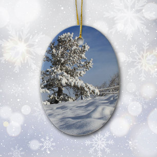 Utah Snowy Tree Photograph Christmas Ceramic Tree Decoration