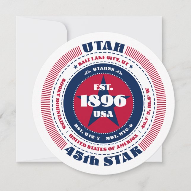 Utah State Circular Typography Flat Card (Front)