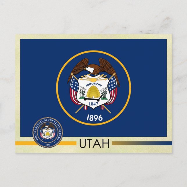 Utah State Flag and Seal Postcard (Front)