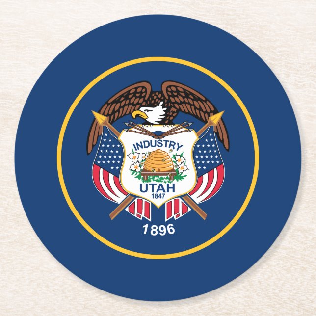 Utah State Flag Round Paper Coaster (Front)
