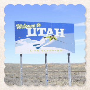 Utah State Line Sign Paper Coaster