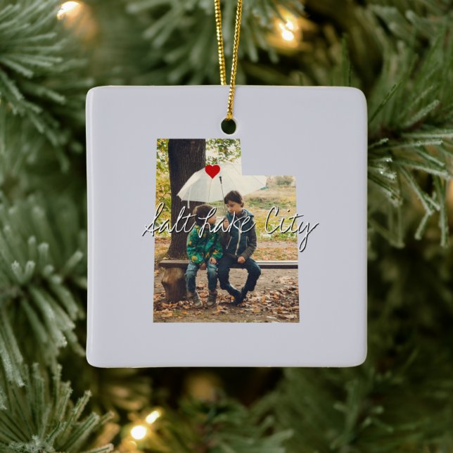 Utah State Photo insert and town name Ceramic Ornament (Tree)
