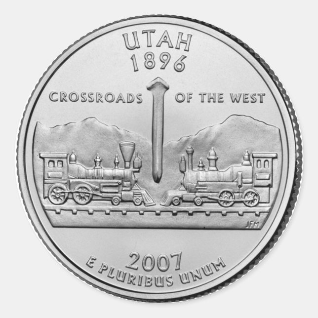 Utah State Quarter Classic Round Sticker (Front)
