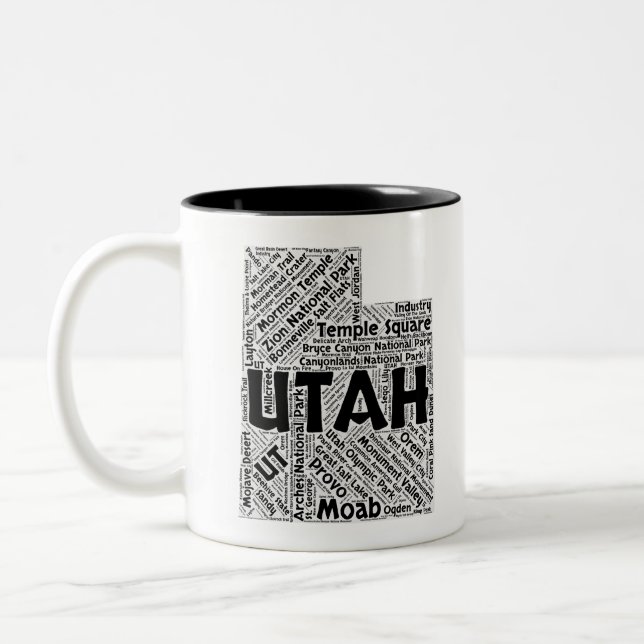Utah State Word Cloud Two-Tone Coffee Mug (Left)