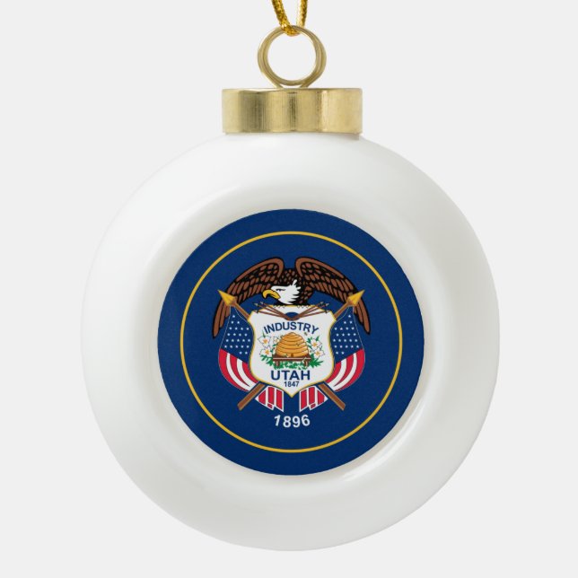 Utah: The Beehive State US Flag, Industry Ceramic Ball Christmas Ornament (Front)