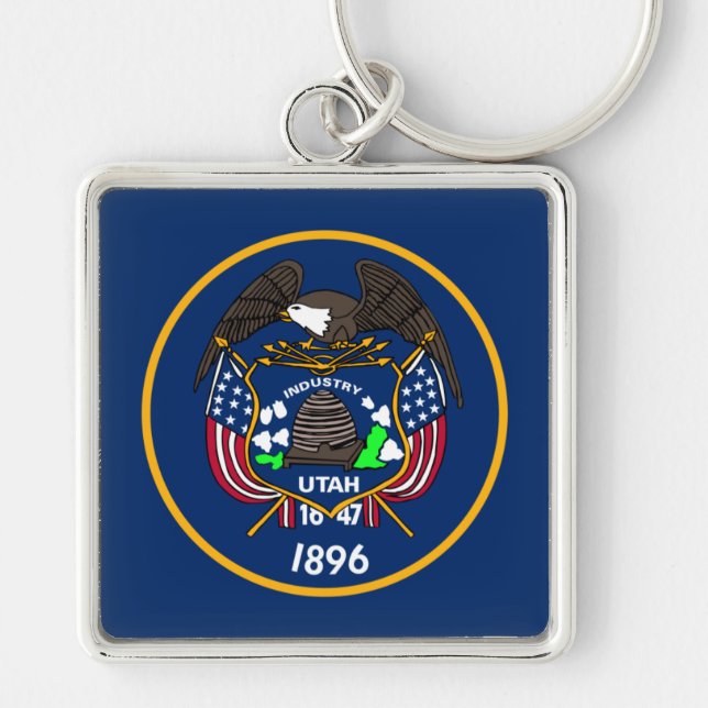 Utah: The Beehive State US Flag, Industry Key Ring (Front)