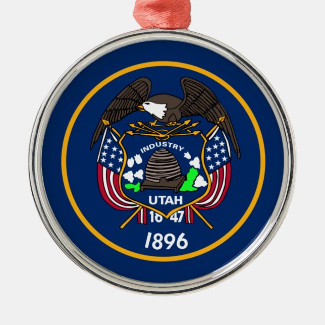 Utah: The Beehive State US Flag, Industry Metal Ornament (Front)