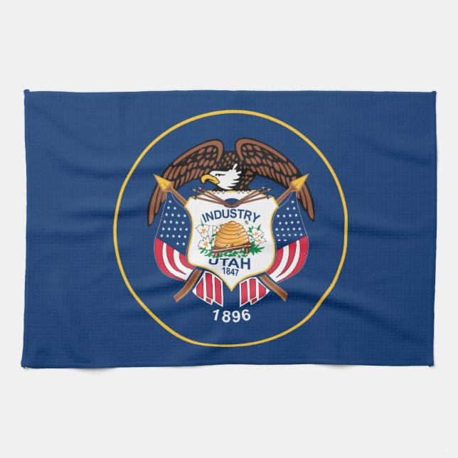 Utah: The Beehive State US Flag, Industry Tea Towel (Horizontal)
