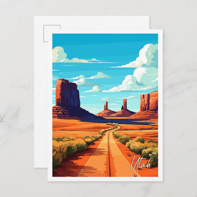 Utah United States Art Vintage Travel Illustration Postcard (Front/Back)
