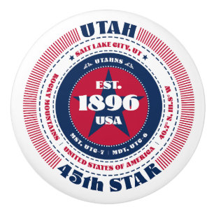 Utah US State Red White Blue Typography Ceramic Knob