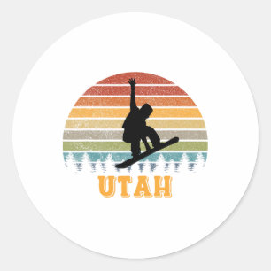 Utah Vintage Sun Snowboarding Snowboarder Retro Su Classic Round Sticker