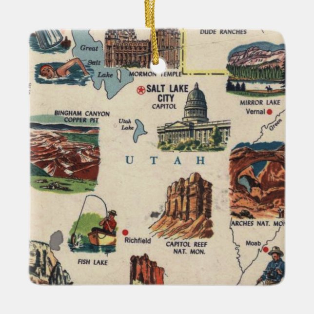 Utah Vintage Tourist Map Ceramic Ornament (Front)