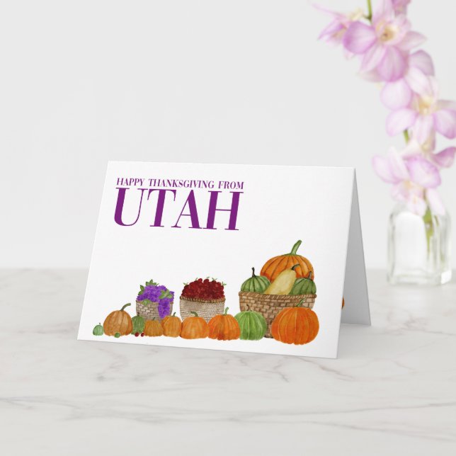Utah Watercolor Pumpkins Thanksgiving Card (Orchid)
