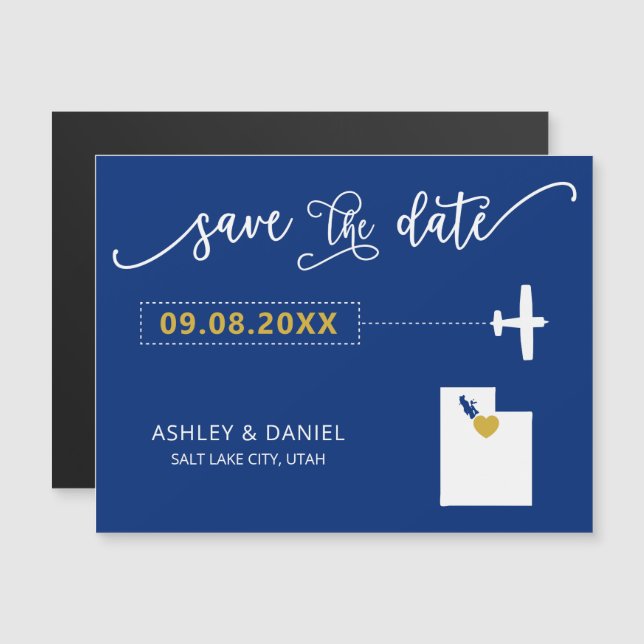 Utah Wedding Save the Date Card, Map Magnetic Invitation (Front/Back)