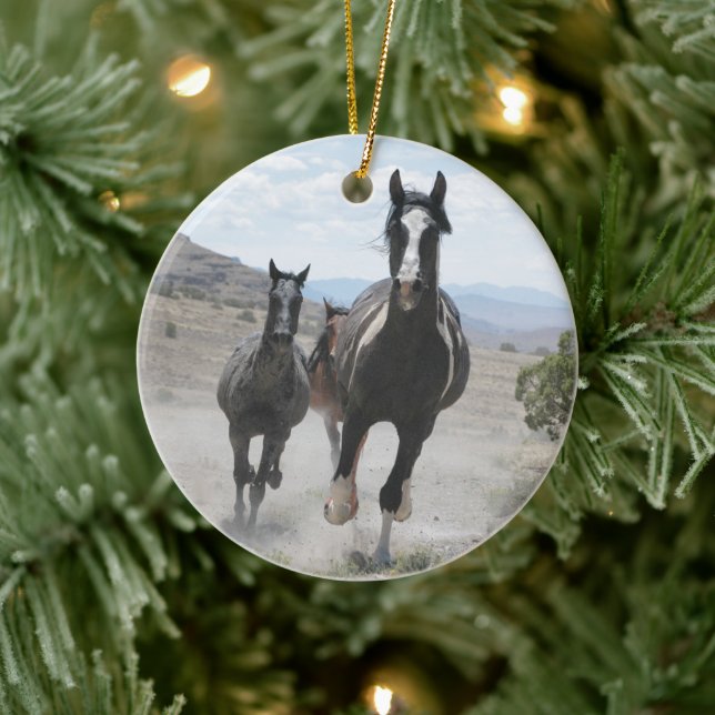Utah Wild Horses Running Ceramic Tree Decoration (Tree)