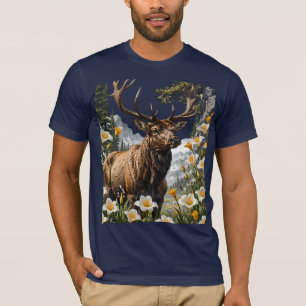 Utahn Elk Surrounded By Sego Lily Flowers T-Shirt