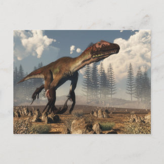 Utahraptor dinosaur in the desert postcard