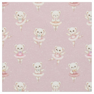 ute Ballerina Teddy Bear Pink Seamless Pattern Fab Fabric
