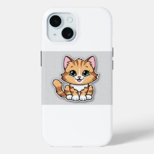 ute Cartoon Cat Illustration – Transparent Backgro iPhone 15 Case
