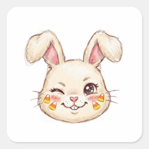 ute Mischievous Winking Bunny Candy Corn Face Pain Square Sticker