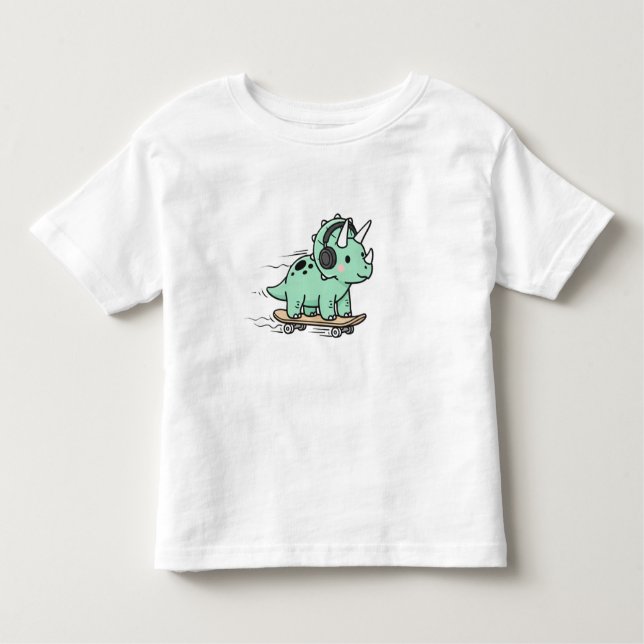 ute Triceratops Roller Skating for Kids Toddler T-Shirt (Front)