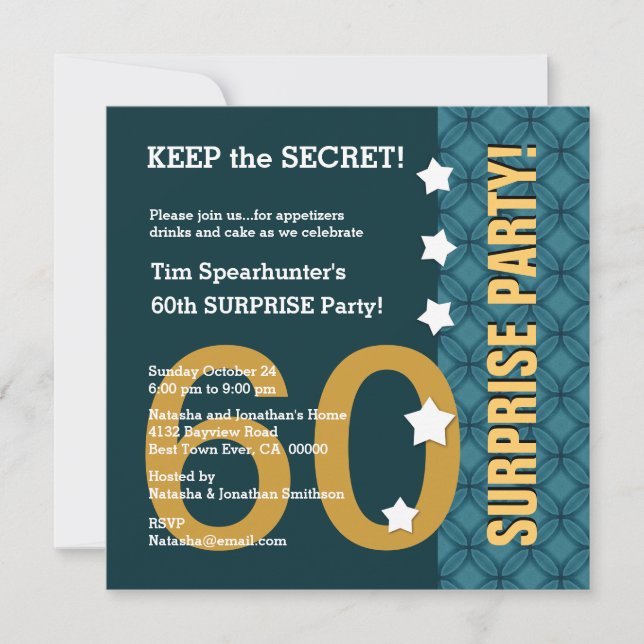 UTEMPLATE 60th SURPRISE Birthday Stars Funny A04 Invitation (Front)