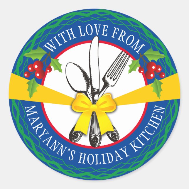 utensils bow personalised Christmas cookies food Classic Round Sticker (Front)