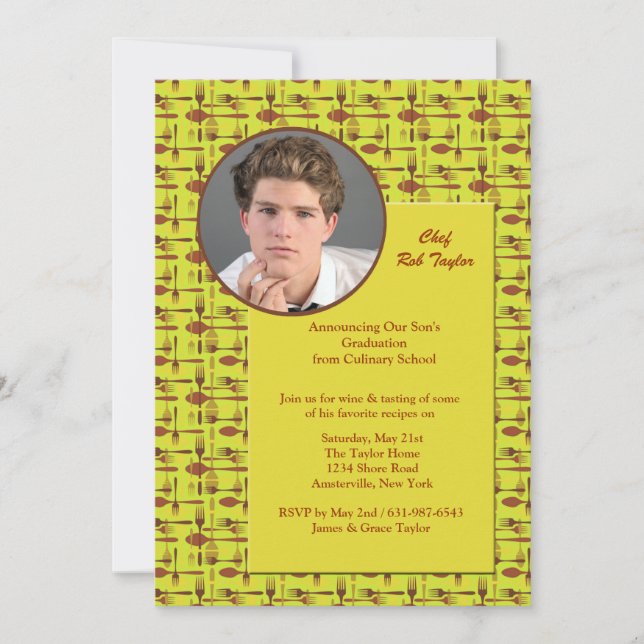 Utensils Photo Culinary School Graduation Announce Invitation (Front)