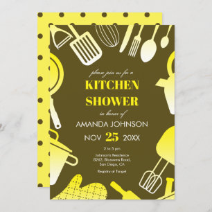 Utensils Yellow Khaki Kitchen Bridal Shower Invitation