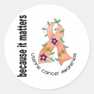 Uterine Cancer Flower Ribbon 3 Classic Round Sticker