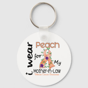 Uterine Cancer I Wear Peach For My Mother-In-Law 4 Key Ring