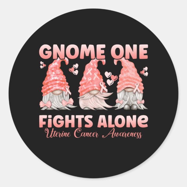 Uterine Cancer Peach Ribbon Gnome Classic Round Sticker (Front)
