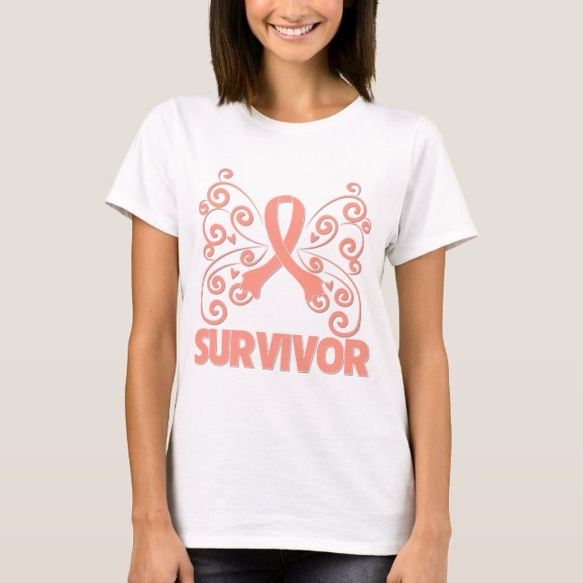 Uterine Cancer Survivor Butterfly T-Shirt (Front)