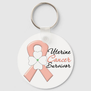 Uterine Cancer Survivor Flower Ribbon Key Ring