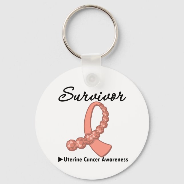 Uterine Cancer Survivor Gemstone Ribbon Key Ring (Front)