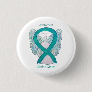 Uterine Cancer Teal Awareness Ribbon Angel Pin