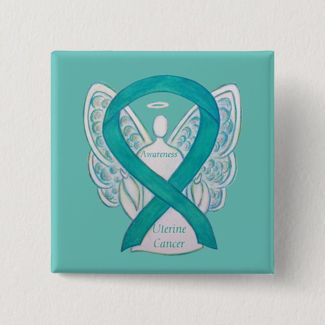 Uterine Cancer Teal Awareness Ribbon Angel Pin (Front)